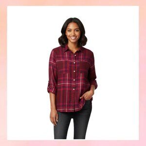 Mossimo Supply Co. Medium Red Plaid Flannel Button Down Shirt Top